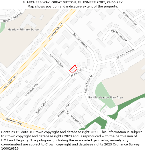 8, ARCHERS WAY, GREAT SUTTON, ELLESMERE PORT, CH66 2RY: Location map and indicative extent of plot