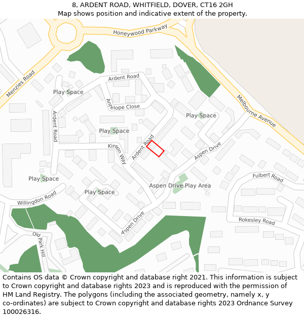 8, ARDENT ROAD, WHITFIELD, DOVER, CT16 2GH: Location map and indicative extent of plot