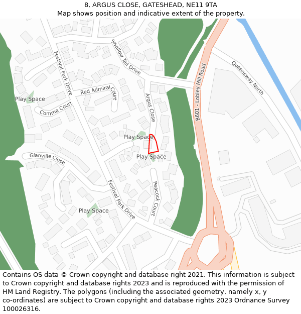 8, ARGUS CLOSE, GATESHEAD, NE11 9TA: Location map and indicative extent of plot
