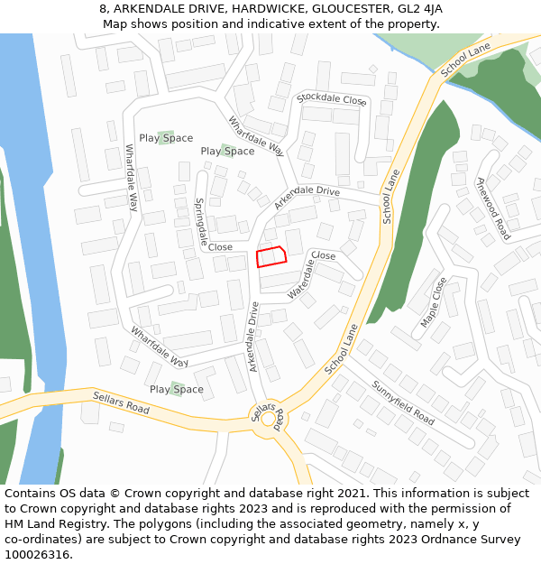 8, ARKENDALE DRIVE, HARDWICKE, GLOUCESTER, GL2 4JA: Location map and indicative extent of plot