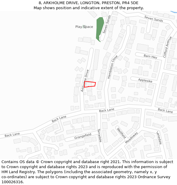 8, ARKHOLME DRIVE, LONGTON, PRESTON, PR4 5DE: Location map and indicative extent of plot