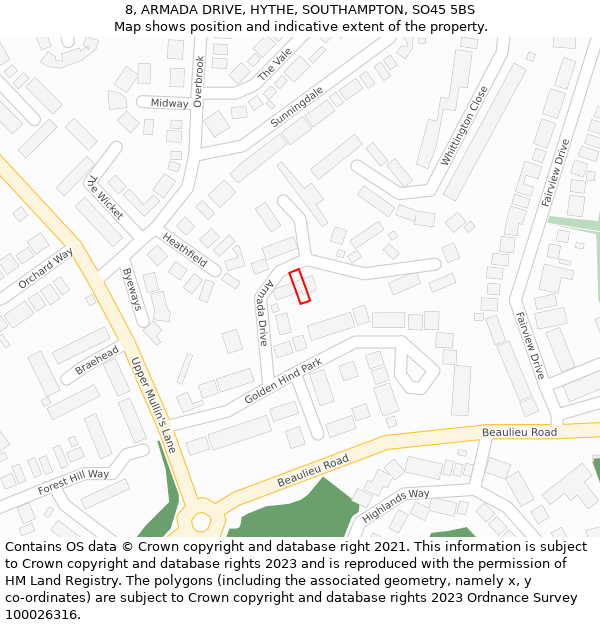 8, ARMADA DRIVE, HYTHE, SOUTHAMPTON, SO45 5BS: Location map and indicative extent of plot