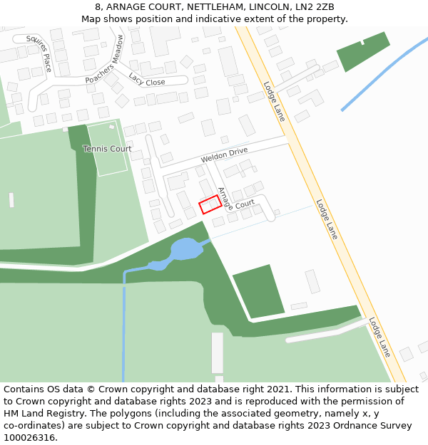 8, ARNAGE COURT, NETTLEHAM, LINCOLN, LN2 2ZB: Location map and indicative extent of plot