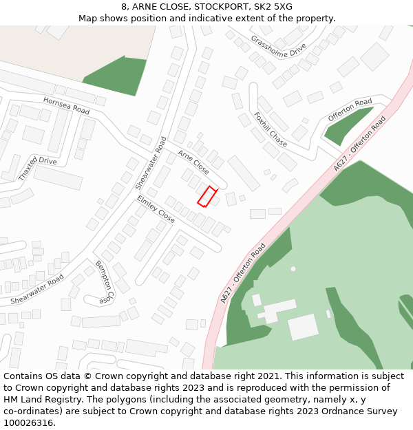 8, ARNE CLOSE, STOCKPORT, SK2 5XG: Location map and indicative extent of plot