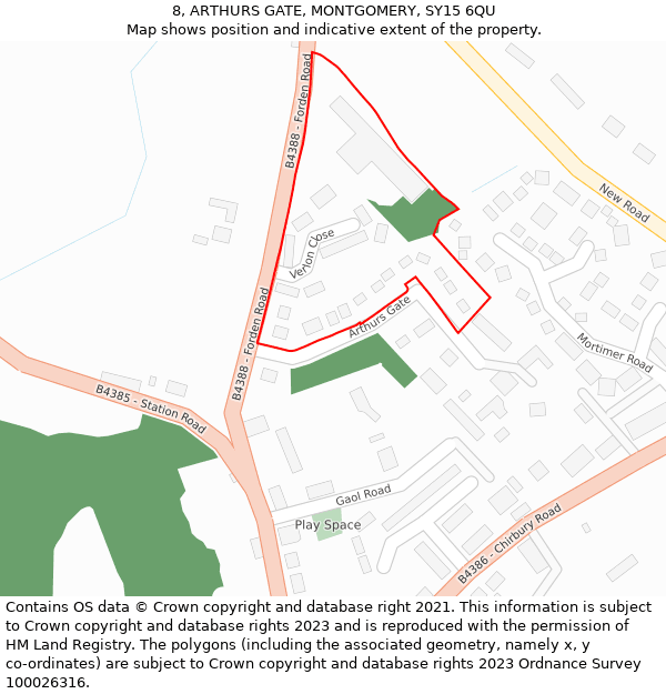 8, ARTHURS GATE, MONTGOMERY, SY15 6QU: Location map and indicative extent of plot