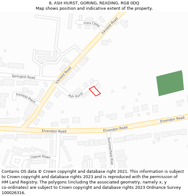 8, ASH HURST, GORING, READING, RG8 0DQ: Location map and indicative extent of plot