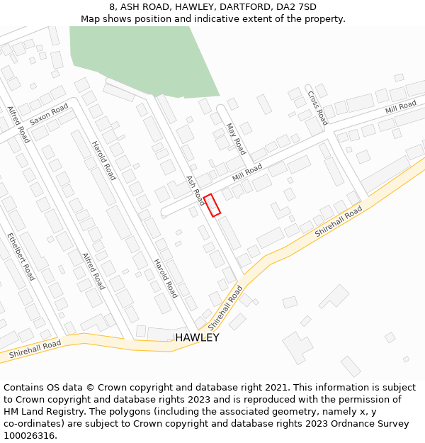 8, ASH ROAD, HAWLEY, DARTFORD, DA2 7SD: Location map and indicative extent of plot