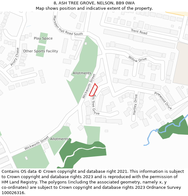 8, ASH TREE GROVE, NELSON, BB9 0WA: Location map and indicative extent of plot