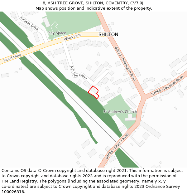 8, ASH TREE GROVE, SHILTON, COVENTRY, CV7 9JJ: Location map and indicative extent of plot
