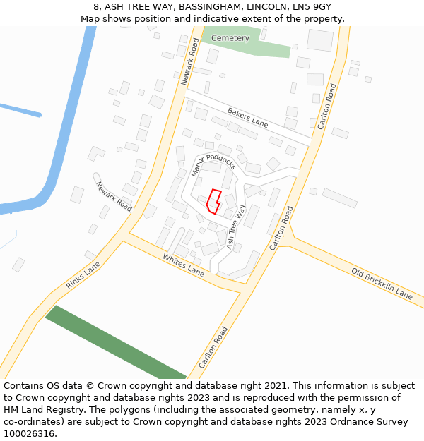 8, ASH TREE WAY, BASSINGHAM, LINCOLN, LN5 9GY: Location map and indicative extent of plot