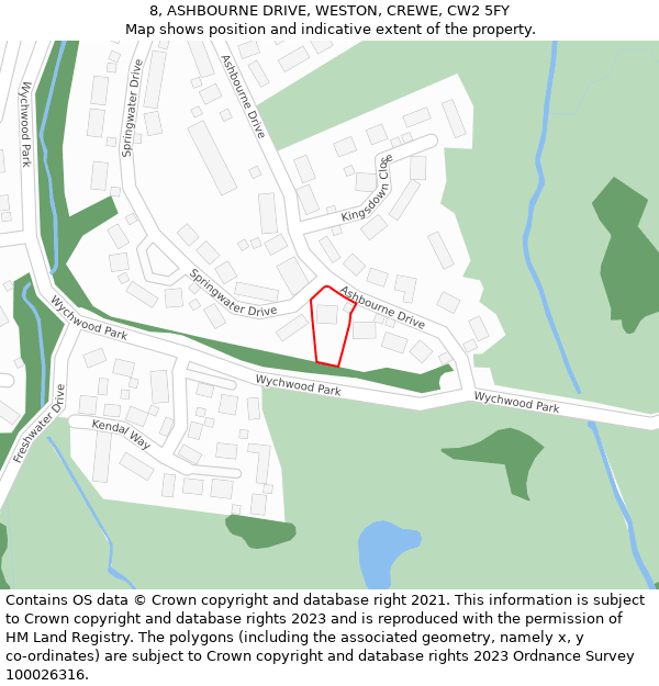 8, ASHBOURNE DRIVE, WESTON, CREWE, CW2 5FY: Location map and indicative extent of plot