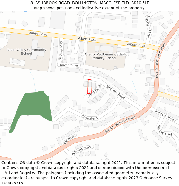 8, ASHBROOK ROAD, BOLLINGTON, MACCLESFIELD, SK10 5LF: Location map and indicative extent of plot