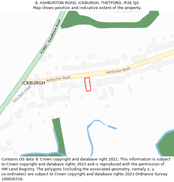 8, ASHBURTON ROAD, ICKBURGH, THETFORD, IP26 5JA: Location map and indicative extent of plot