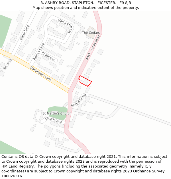 8, ASHBY ROAD, STAPLETON, LEICESTER, LE9 8JB: Location map and indicative extent of plot