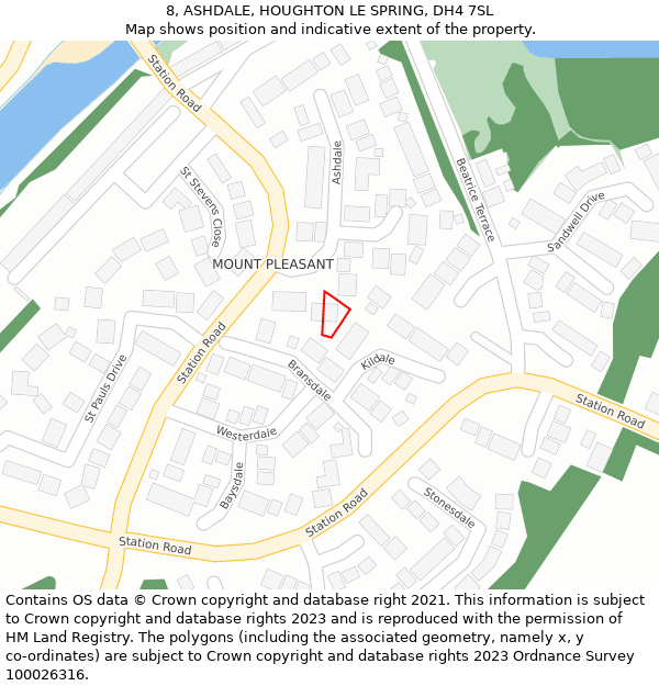 8, ASHDALE, HOUGHTON LE SPRING, DH4 7SL: Location map and indicative extent of plot