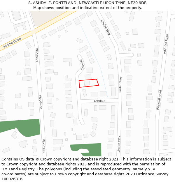 8, ASHDALE, PONTELAND, NEWCASTLE UPON TYNE, NE20 9DR: Location map and indicative extent of plot