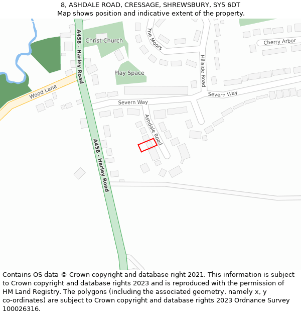 8, ASHDALE ROAD, CRESSAGE, SHREWSBURY, SY5 6DT: Location map and indicative extent of plot