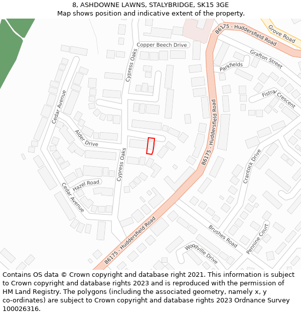 8, ASHDOWNE LAWNS, STALYBRIDGE, SK15 3GE: Location map and indicative extent of plot