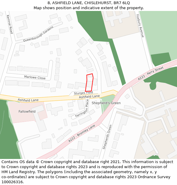 8, ASHFIELD LANE, CHISLEHURST, BR7 6LQ: Location map and indicative extent of plot