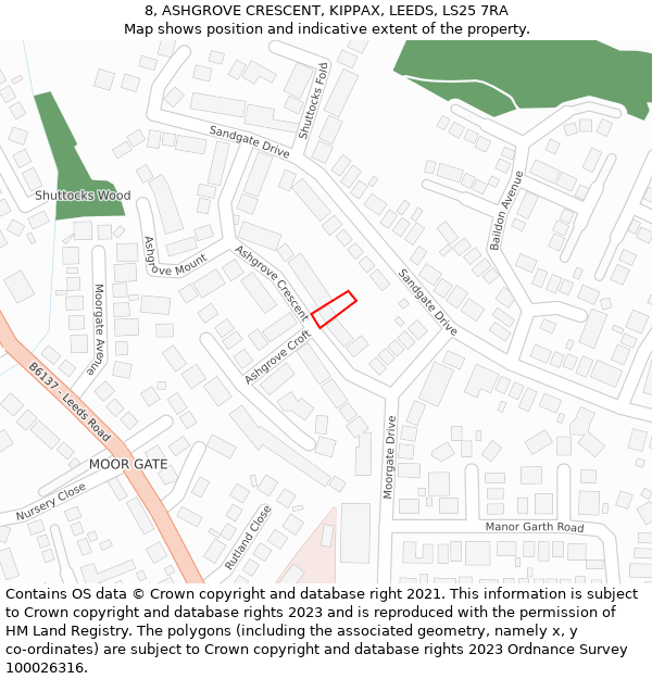 8, ASHGROVE CRESCENT, KIPPAX, LEEDS, LS25 7RA: Location map and indicative extent of plot