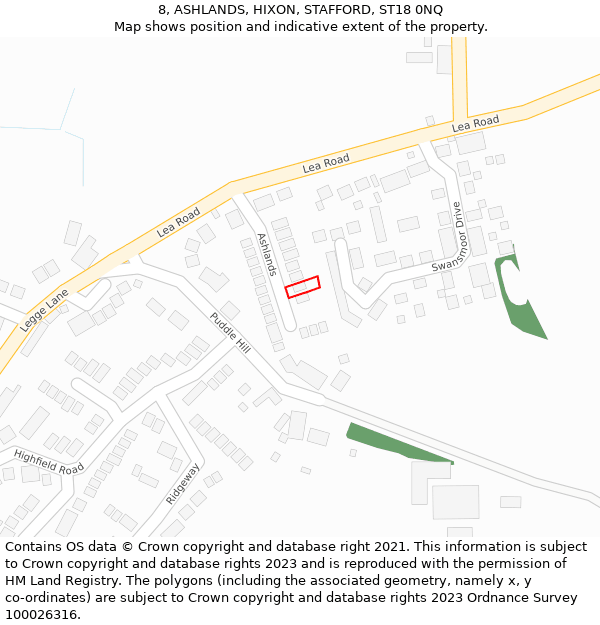 8, ASHLANDS, HIXON, STAFFORD, ST18 0NQ: Location map and indicative extent of plot