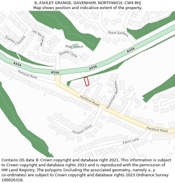 8, ASHLEY GRANGE, DAVENHAM, NORTHWICH, CW9 8HJ: Location map and indicative extent of plot