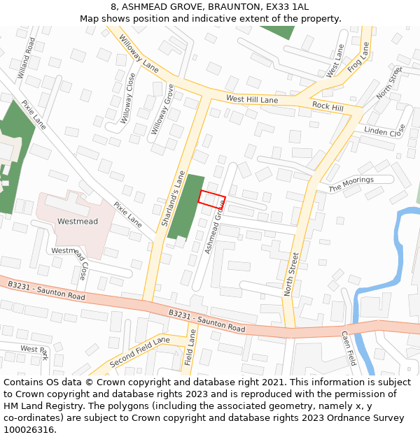 8, ASHMEAD GROVE, BRAUNTON, EX33 1AL: Location map and indicative extent of plot