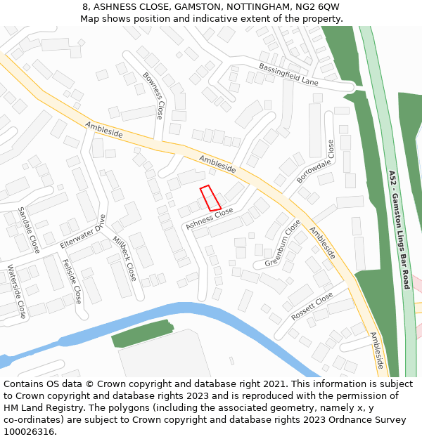 8, ASHNESS CLOSE, GAMSTON, NOTTINGHAM, NG2 6QW: Location map and indicative extent of plot