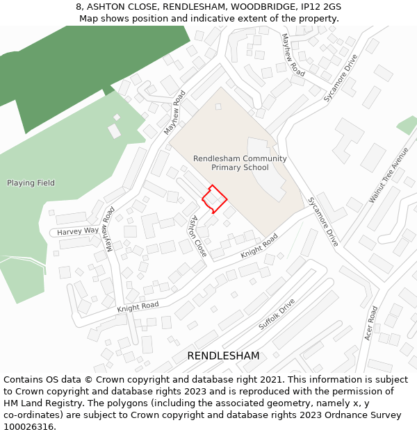 8, ASHTON CLOSE, RENDLESHAM, WOODBRIDGE, IP12 2GS: Location map and indicative extent of plot