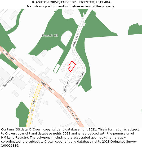 8, ASHTON DRIVE, ENDERBY, LEICESTER, LE19 4BA: Location map and indicative extent of plot