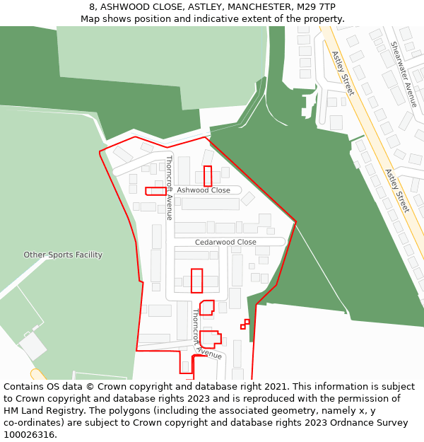 8, ASHWOOD CLOSE, ASTLEY, MANCHESTER, M29 7TP: Location map and indicative extent of plot