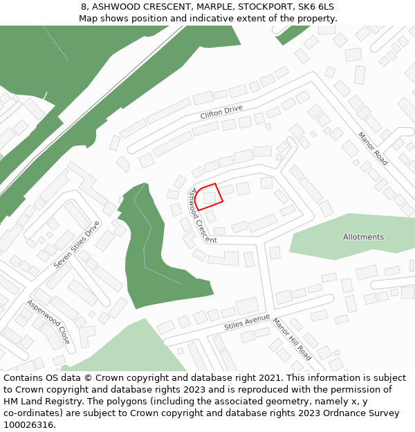 8, ASHWOOD CRESCENT, MARPLE, STOCKPORT, SK6 6LS: Location map and indicative extent of plot