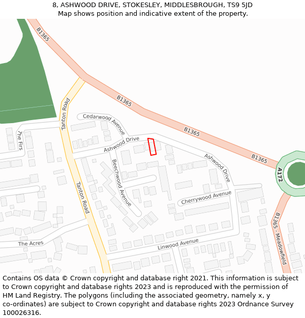 8, ASHWOOD DRIVE, STOKESLEY, MIDDLESBROUGH, TS9 5JD: Location map and indicative extent of plot