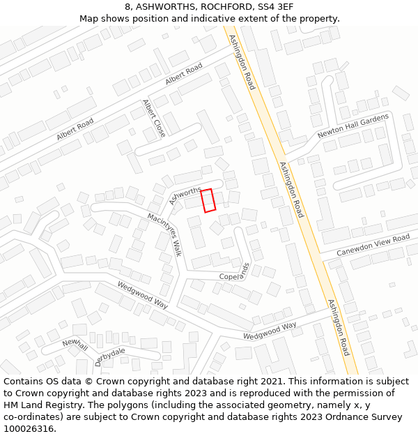 8, ASHWORTHS, ROCHFORD, SS4 3EF: Location map and indicative extent of plot