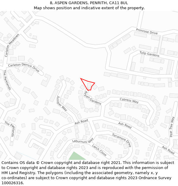 8, ASPEN GARDENS, PENRITH, CA11 8UL: Location map and indicative extent of plot