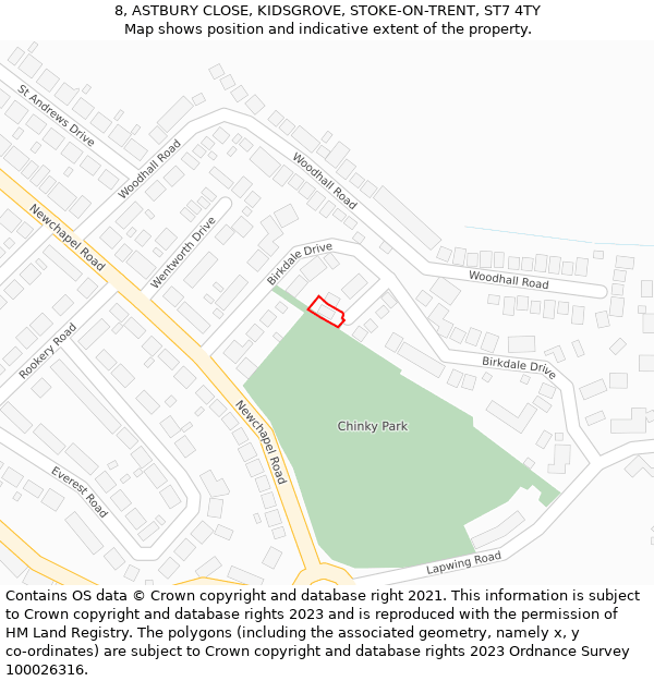 8, ASTBURY CLOSE, KIDSGROVE, STOKE-ON-TRENT, ST7 4TY: Location map and indicative extent of plot