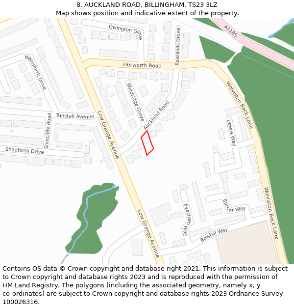 8, AUCKLAND ROAD, BILLINGHAM, TS23 3LZ: Location map and indicative extent of plot