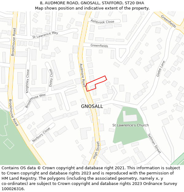 8, AUDMORE ROAD, GNOSALL, STAFFORD, ST20 0HA: Location map and indicative extent of plot