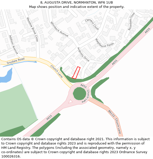 8, AUGUSTA DRIVE, NORMANTON, WF6 1UB: Location map and indicative extent of plot