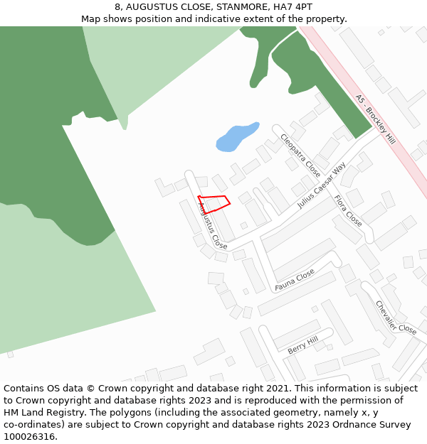 8, AUGUSTUS CLOSE, STANMORE, HA7 4PT: Location map and indicative extent of plot