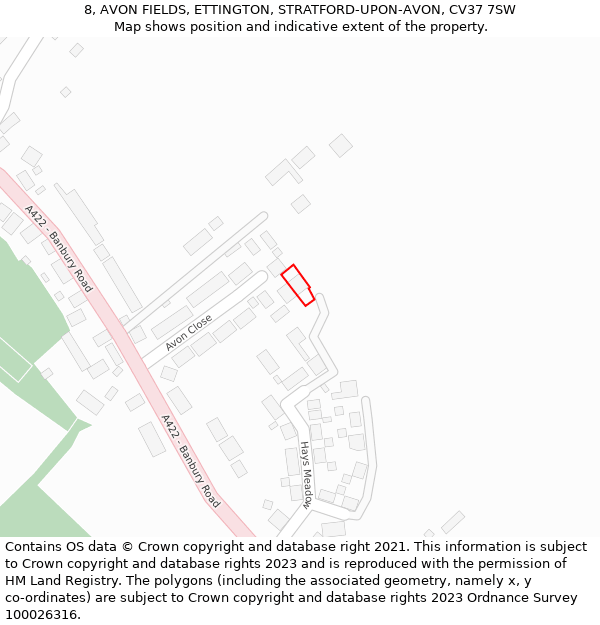 8, AVON FIELDS, ETTINGTON, STRATFORD-UPON-AVON, CV37 7SW: Location map and indicative extent of plot