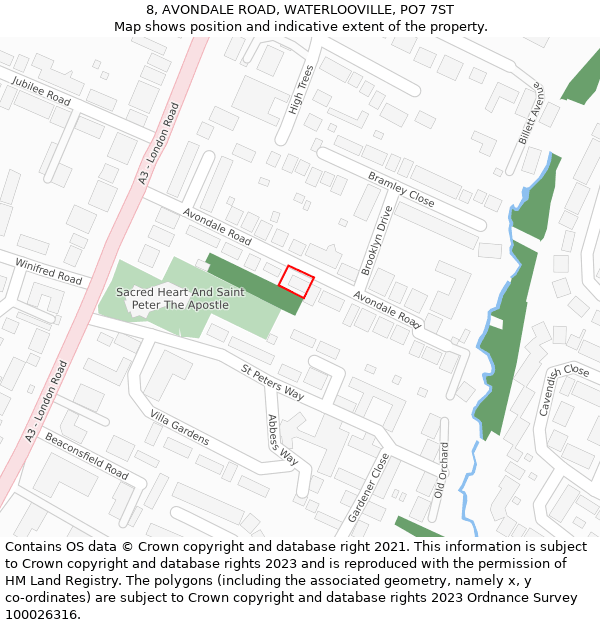 8, AVONDALE ROAD, WATERLOOVILLE, PO7 7ST: Location map and indicative extent of plot