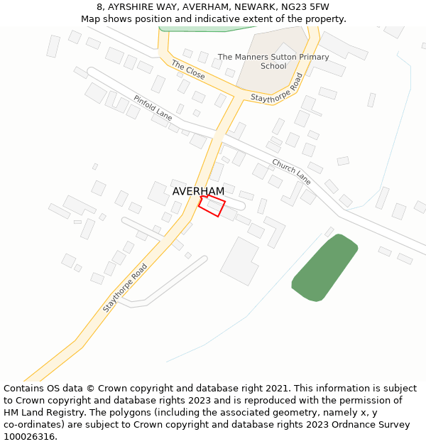 8, AYRSHIRE WAY, AVERHAM, NEWARK, NG23 5FW: Location map and indicative extent of plot