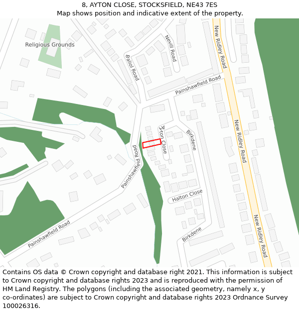 8, AYTON CLOSE, STOCKSFIELD, NE43 7ES: Location map and indicative extent of plot