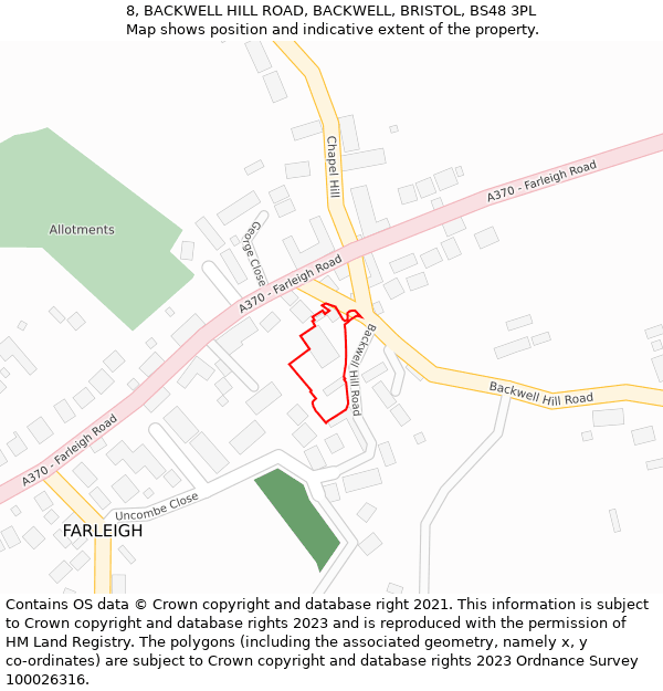 8, BACKWELL HILL ROAD, BACKWELL, BRISTOL, BS48 3PL: Location map and indicative extent of plot