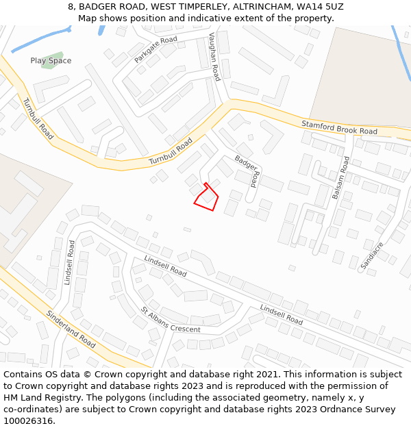 8, BADGER ROAD, WEST TIMPERLEY, ALTRINCHAM, WA14 5UZ: Location map and indicative extent of plot