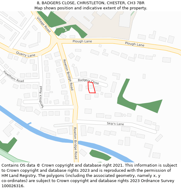 8, BADGERS CLOSE, CHRISTLETON, CHESTER, CH3 7BR: Location map and indicative extent of plot