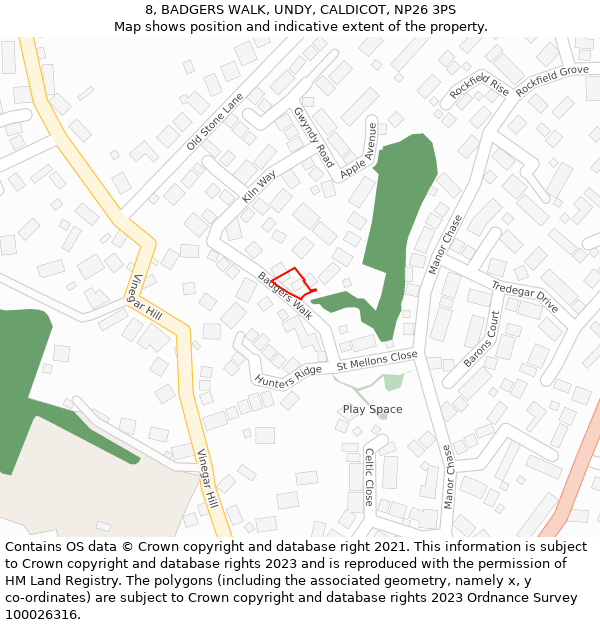 8, BADGERS WALK, UNDY, CALDICOT, NP26 3PS: Location map and indicative extent of plot