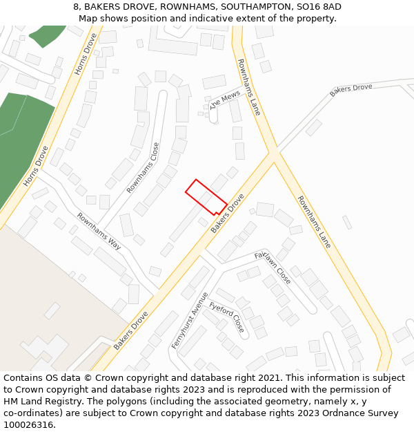 8, BAKERS DROVE, ROWNHAMS, SOUTHAMPTON, SO16 8AD: Location map and indicative extent of plot