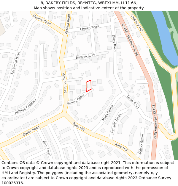 8, BAKERY FIELDS, BRYNTEG, WREXHAM, LL11 6NJ: Location map and indicative extent of plot